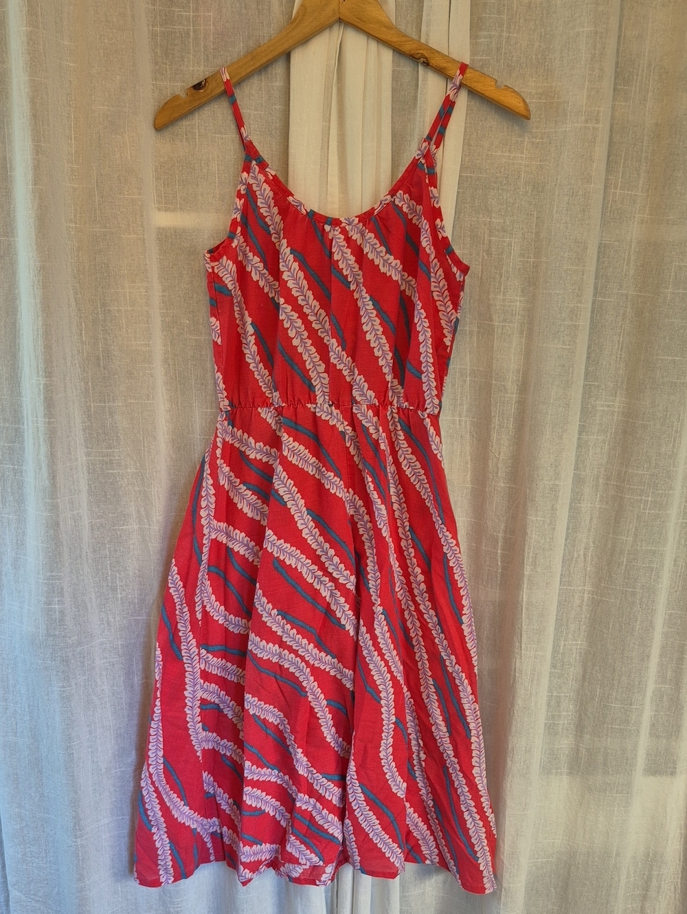 Vintage Tiki Red Printed Spaghetti-Strap Midi Dress Light.